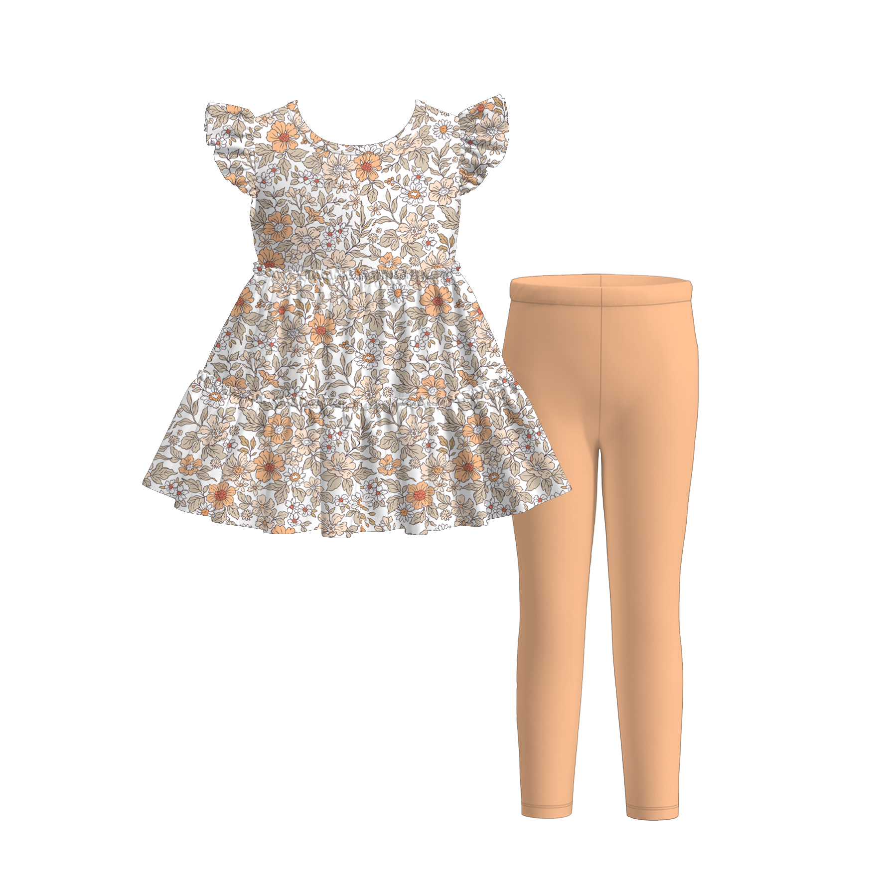 （Pre Order）Girls Fall Floral Print Gored Outfit Set