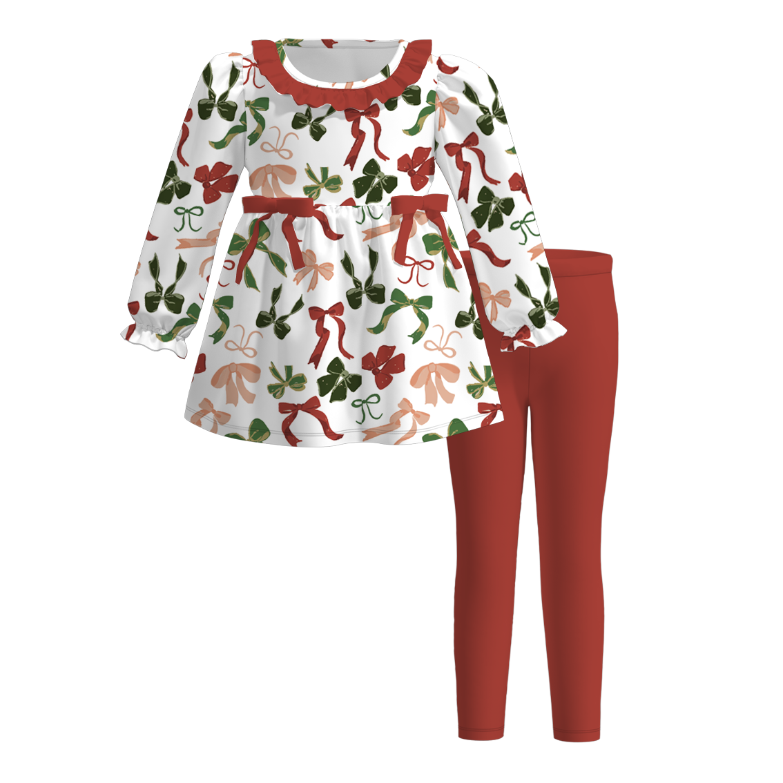 （Pre Order）Girls Christmas Bow Print Set,Pajamas＆Jumpsuit