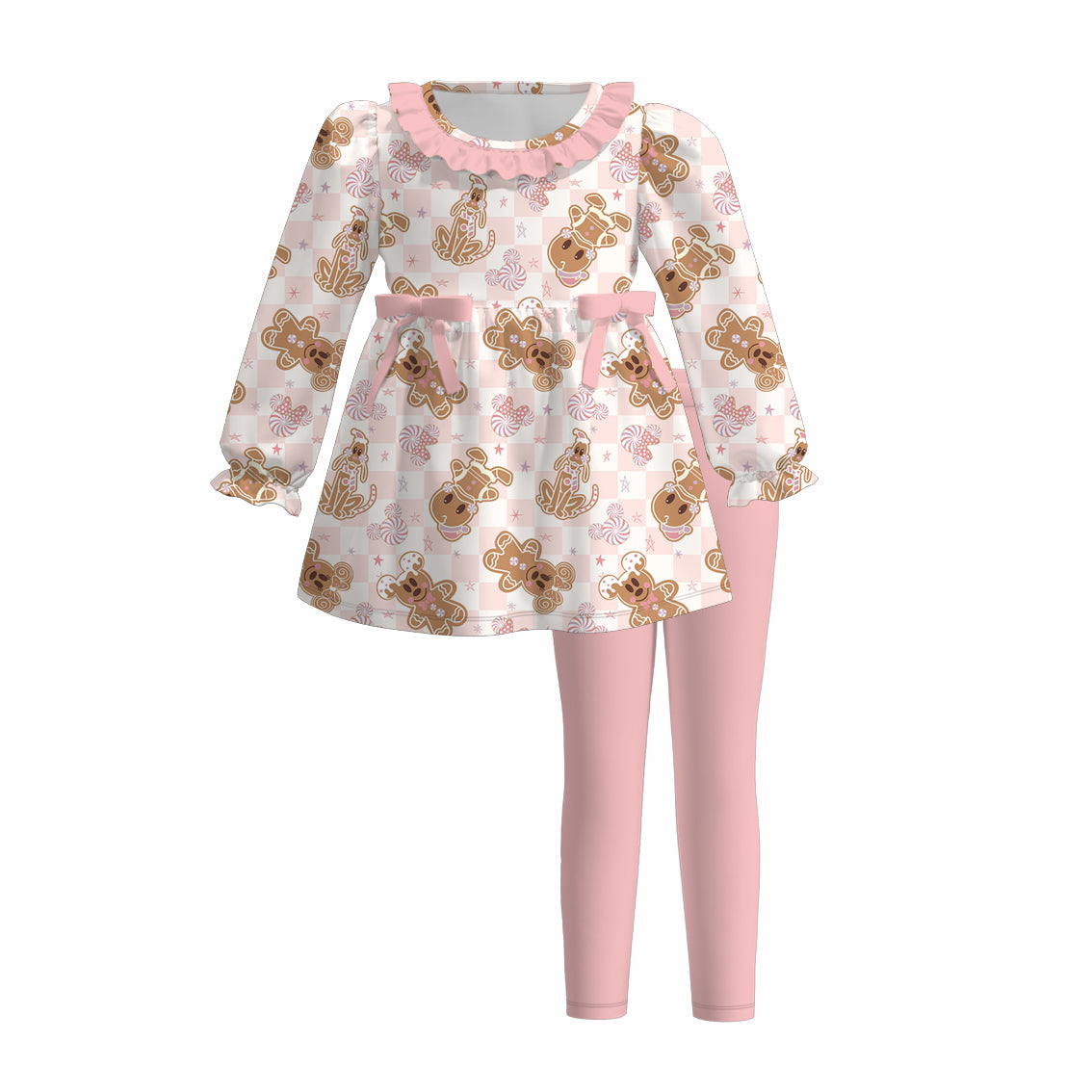 （Pre Order）Girls Christmas Cartoon Print Outfit Set
