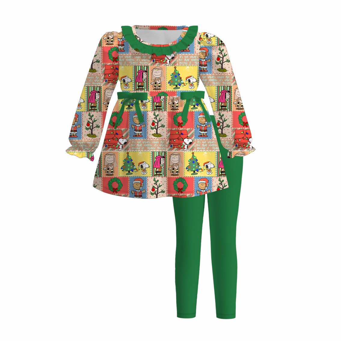 （Pre Order）Girls Christmas Cartoon Print Outfit Set