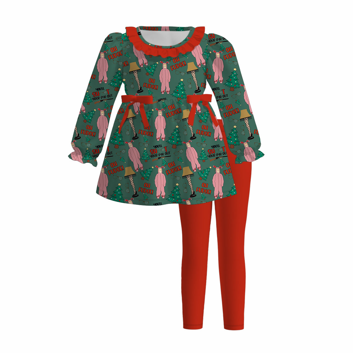（Pre Order）Girls Christmas Cartoon Print Outfit Set