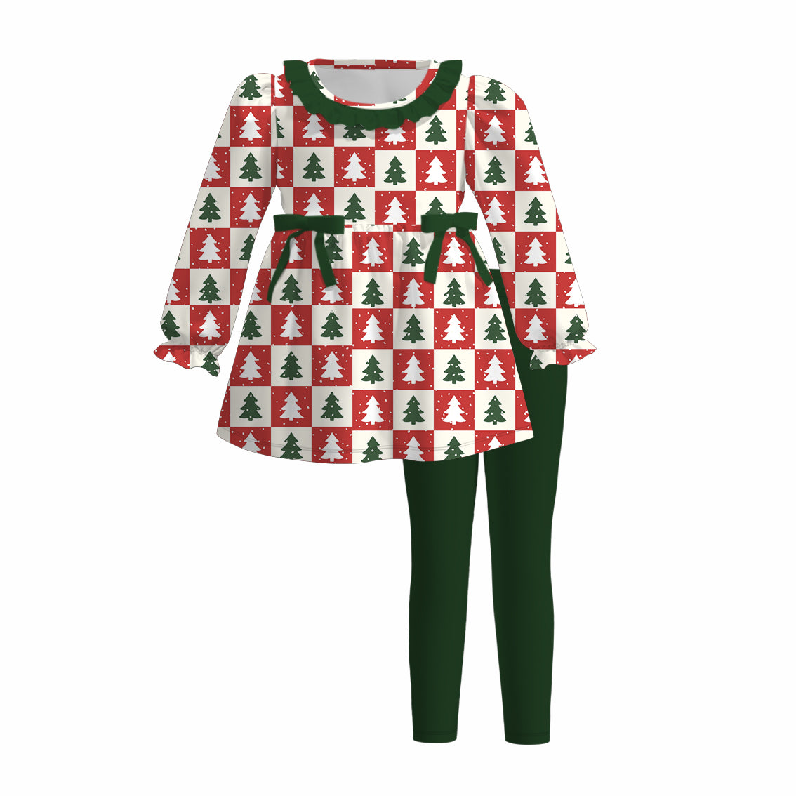 （Pre Order）Girls Christmas Cartoon Print Outfit Set