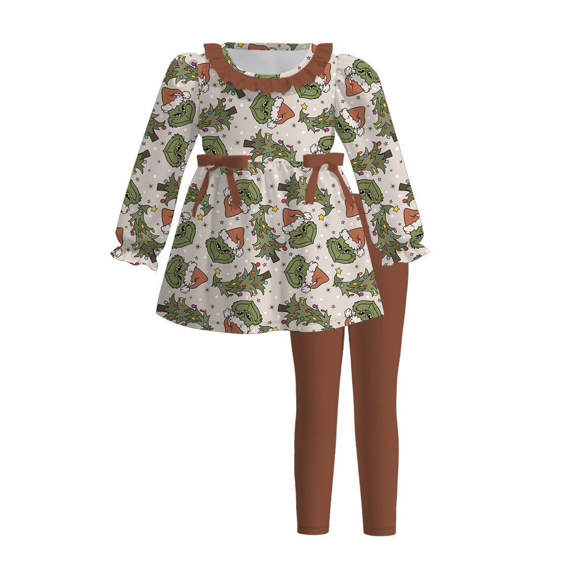 （Pre Order）Girls Christmas Cartoon Print Outfit Set
