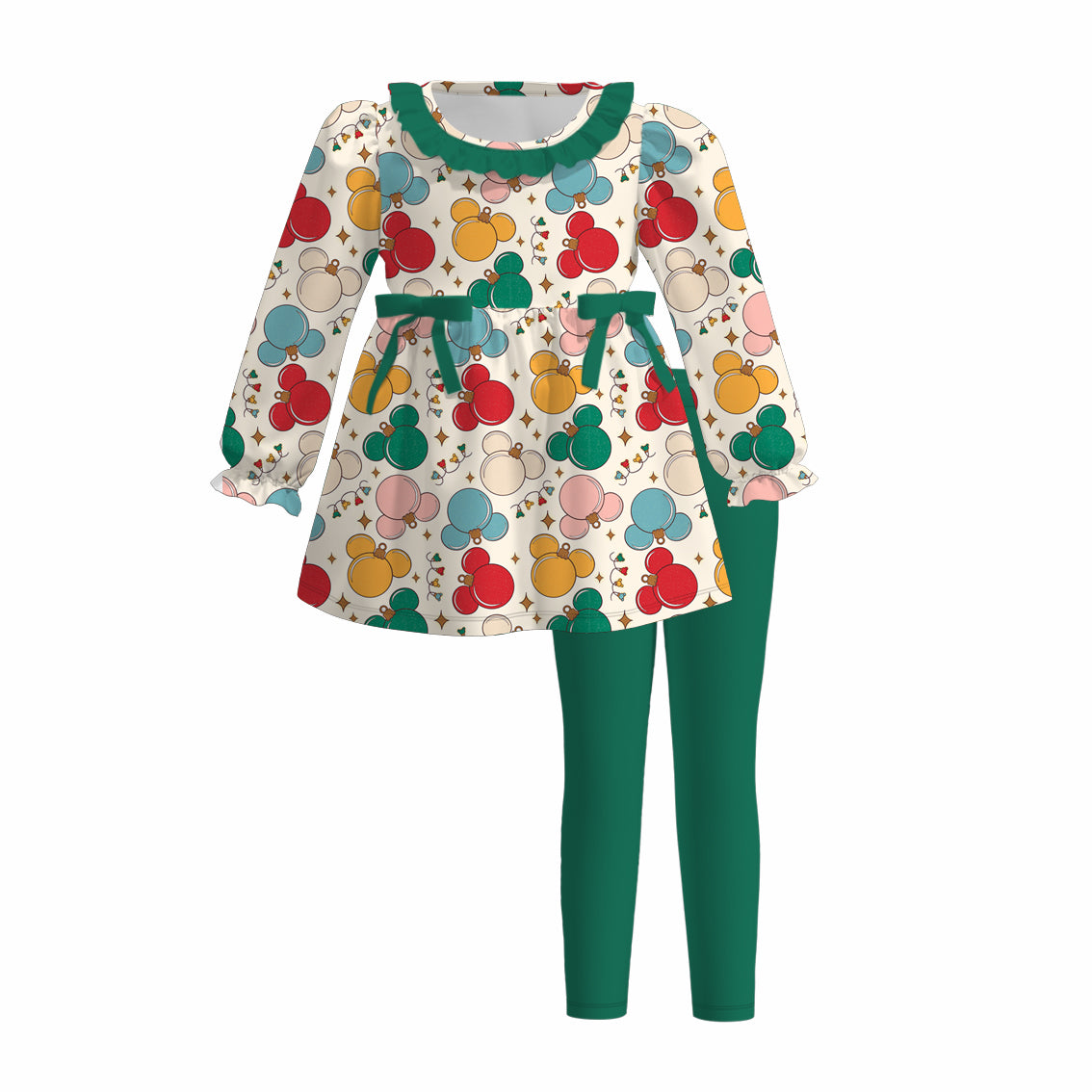 （Pre Order）Girls Christmas Cartoon Print Outfit Set