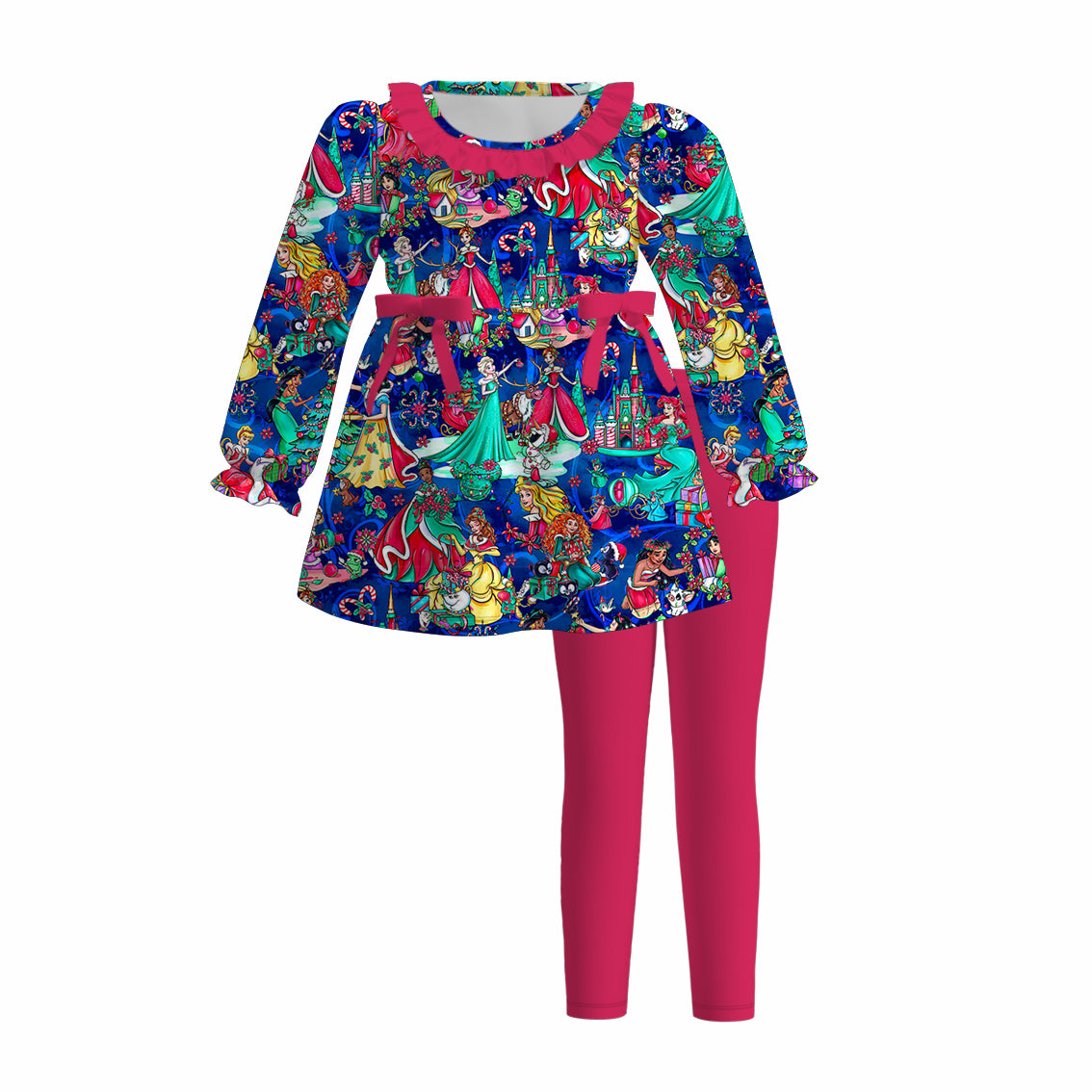 （Pre Order）Girls Christmas Cartoon Print Outfit Set