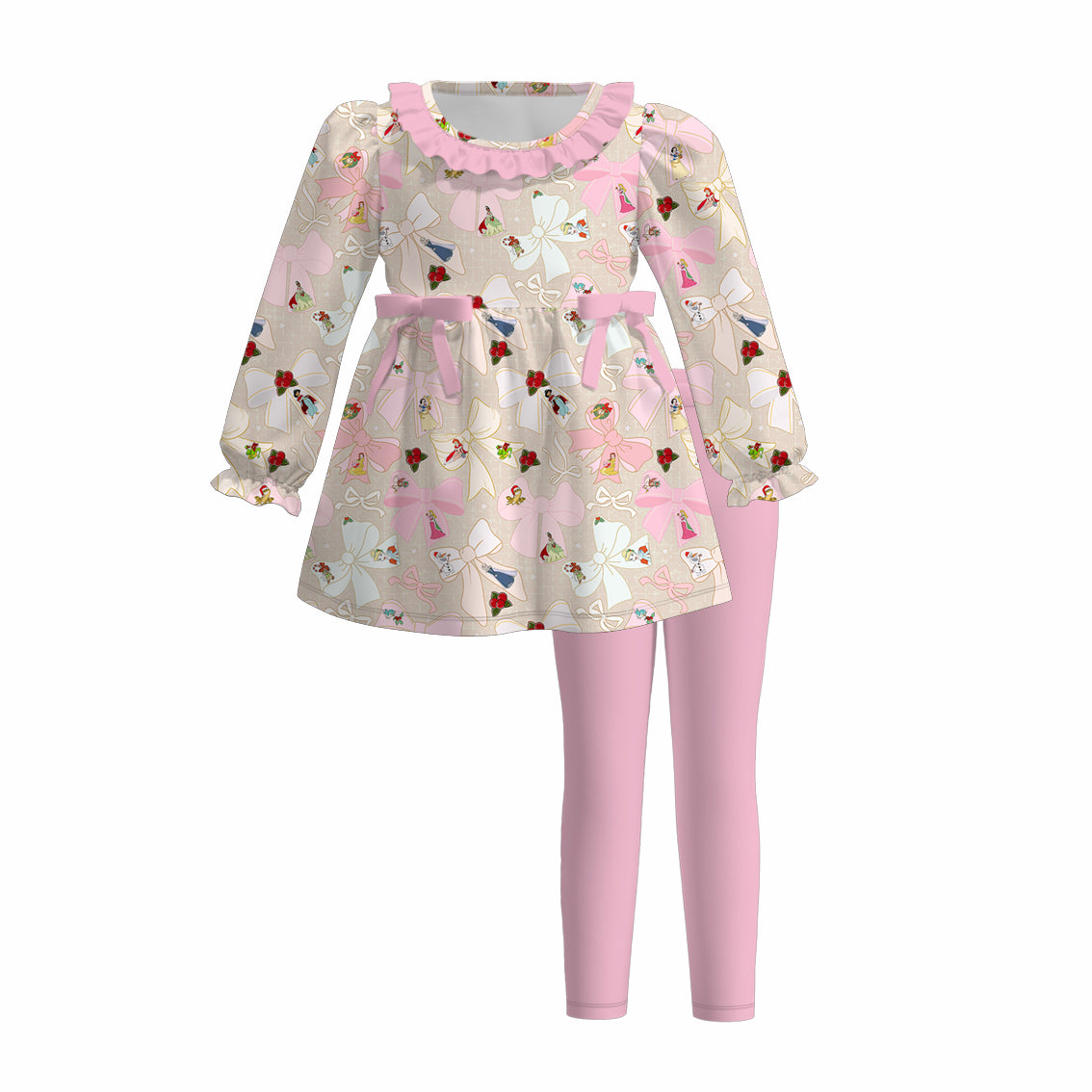 （Pre Order）Girls Christmas Cartoon Print Outfit Set
