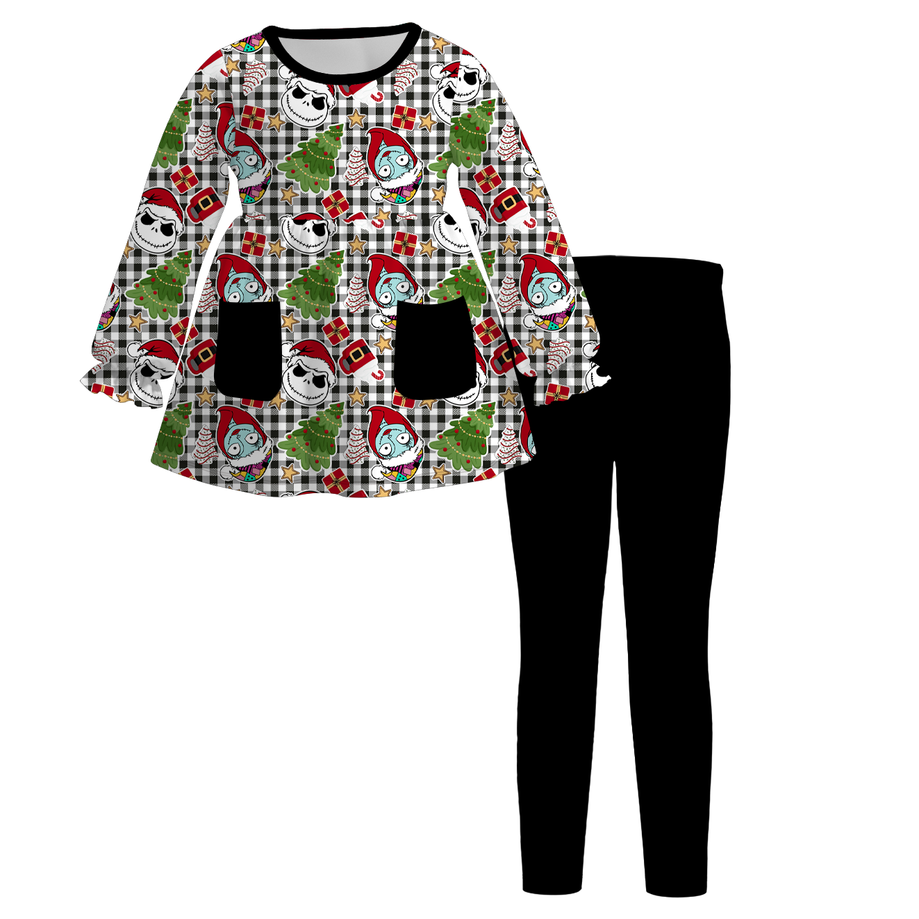 （Pre Order）Girls Christmas Cartoon Print Outfit Set