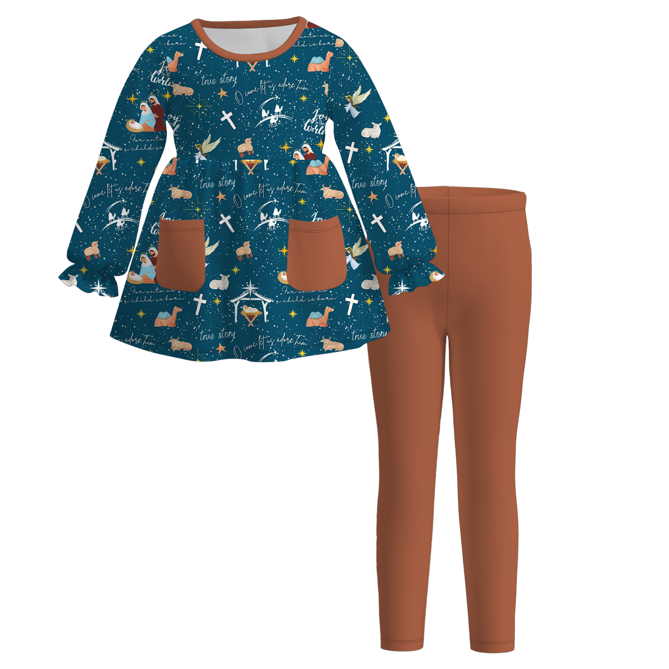 （Pre Order）Girls Christmas Cartoon Print Outfit Set