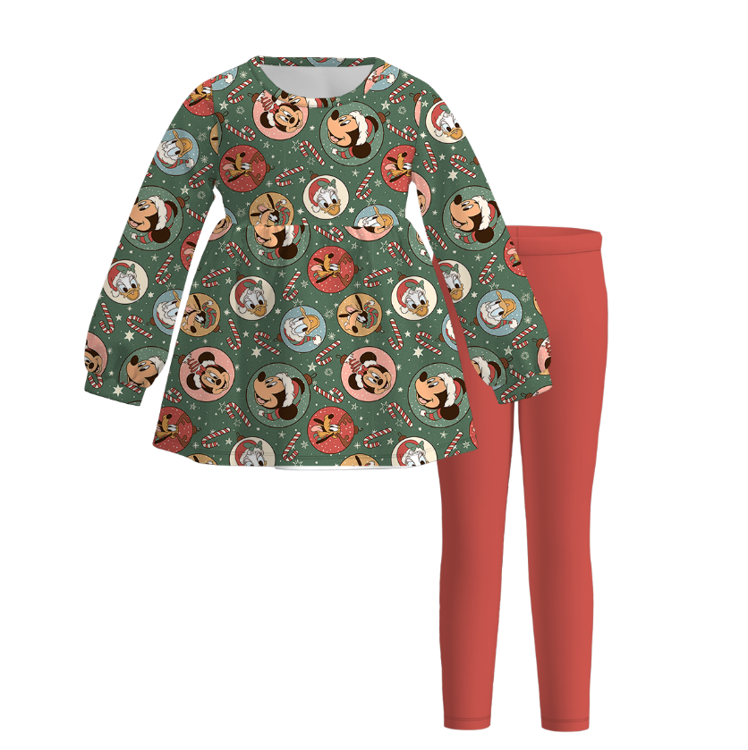 （Pre Order）Girls Christmas Cartoon Print Outfit Set