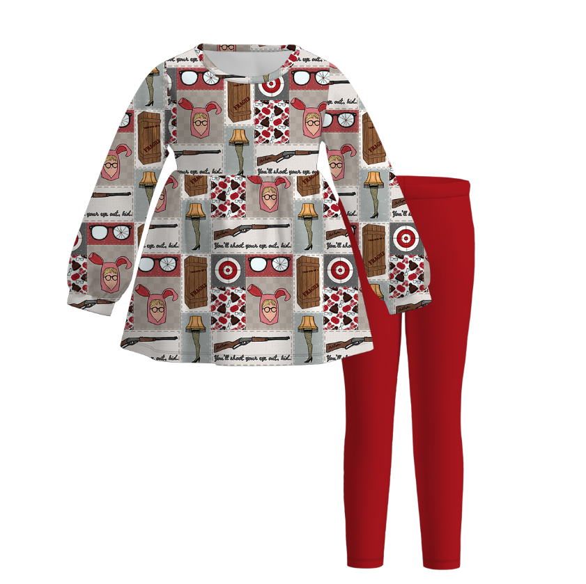 （Pre Order）Girls Christmas Cartoon Print Outfit Set