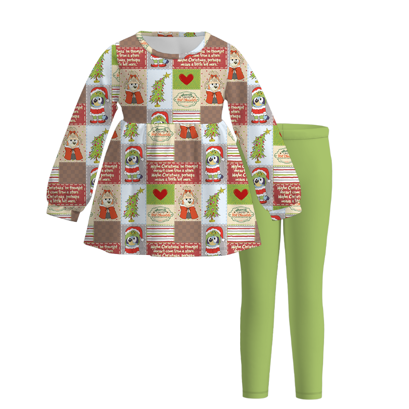 （Pre Order）Girls Christmas Cartoon Print Outfit Set