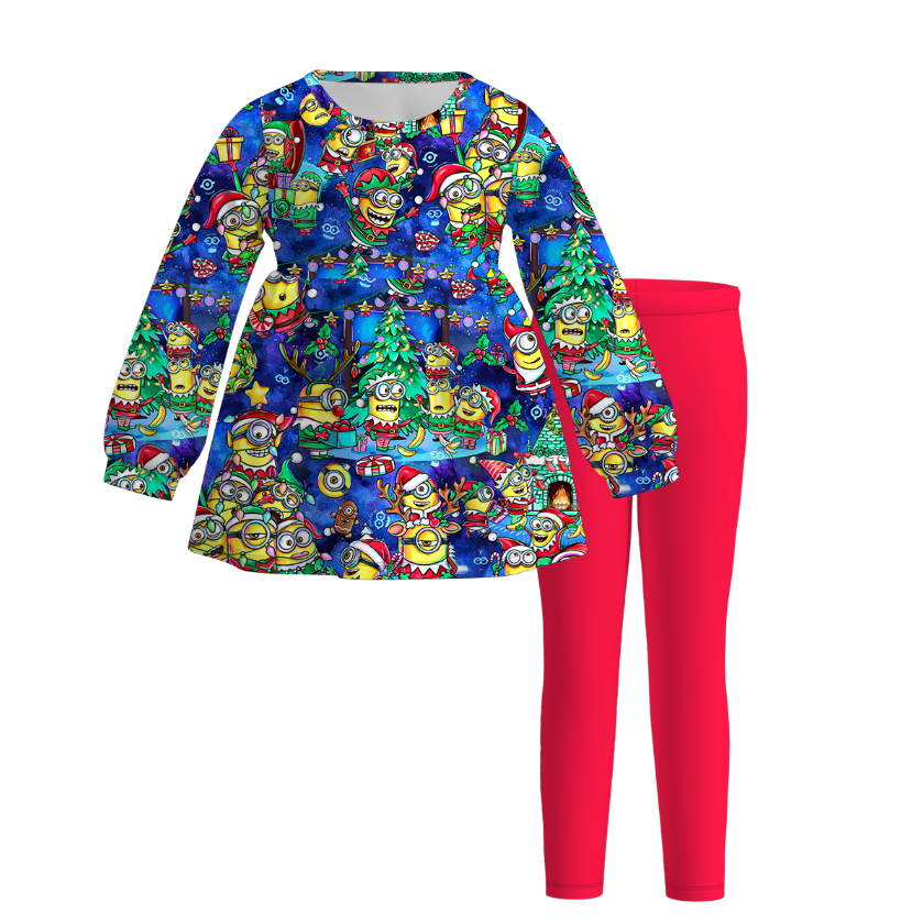 （Pre Order）Girls Christmas Cartoon Print Outfit Set