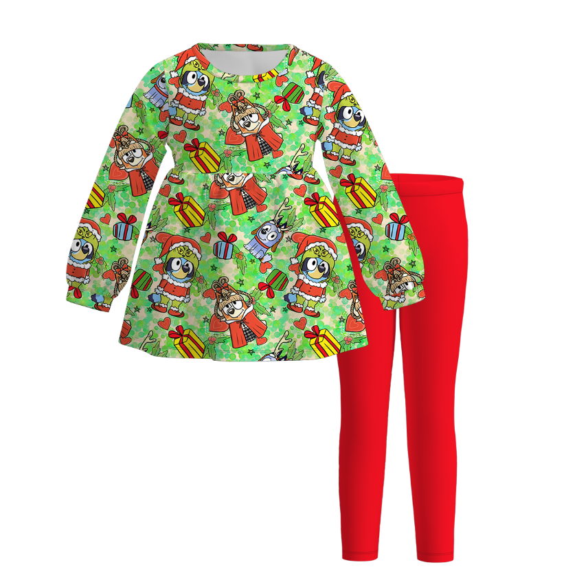 （Pre Order）Girls Christmas Cartoon Print Outfit Set