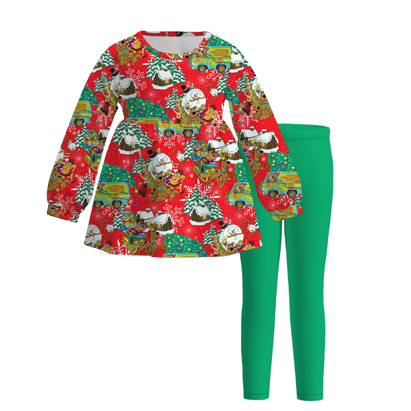 （Pre Order）Girls Christmas Cartoon Print Outfit Set