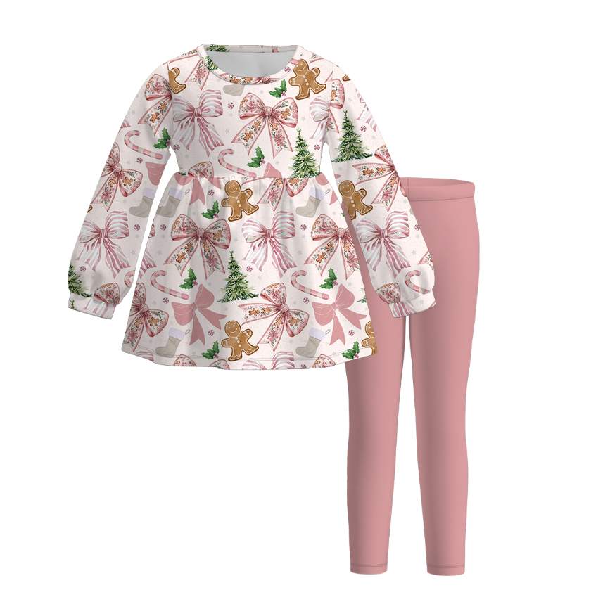 （Pre Order）Girls Christmas Cartoon Print Outfit Set
