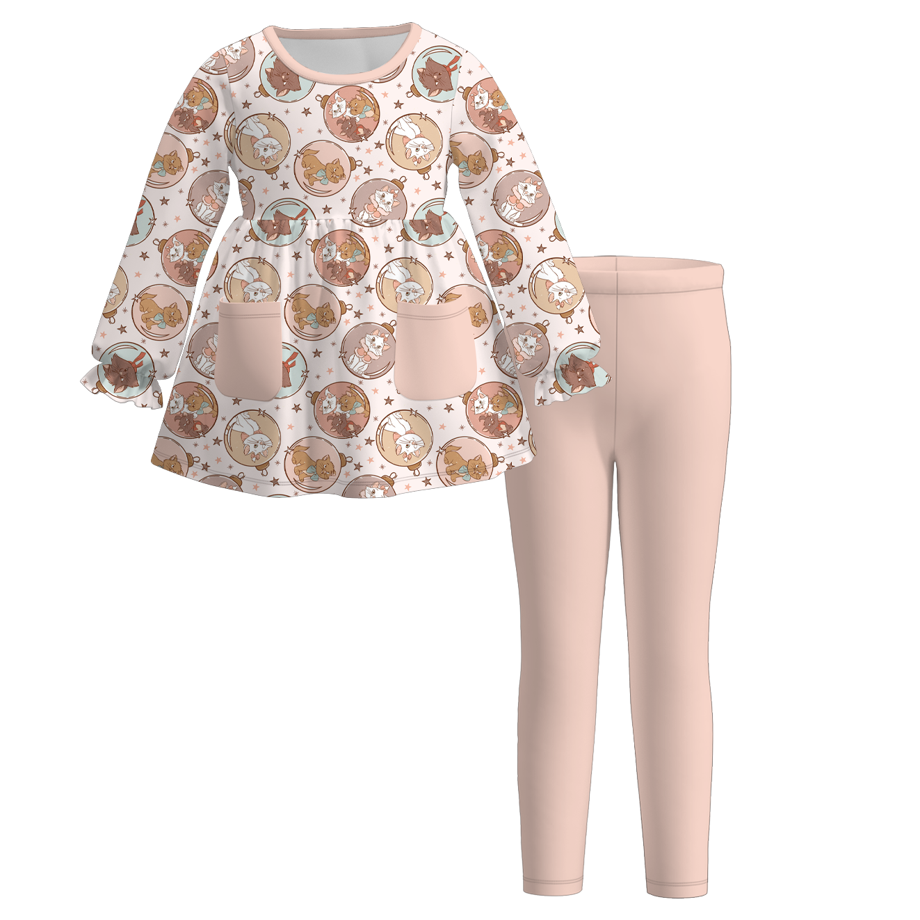 （Pre Order）Girls Christmas Cartoon Print Outfit Set