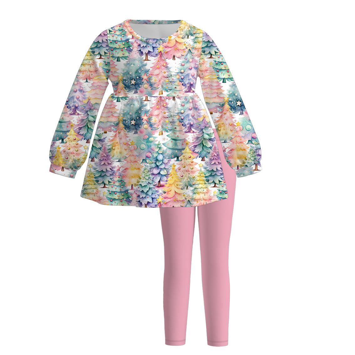 （Pre Order）Girls Christmas Tree Print Dress,Set&Top