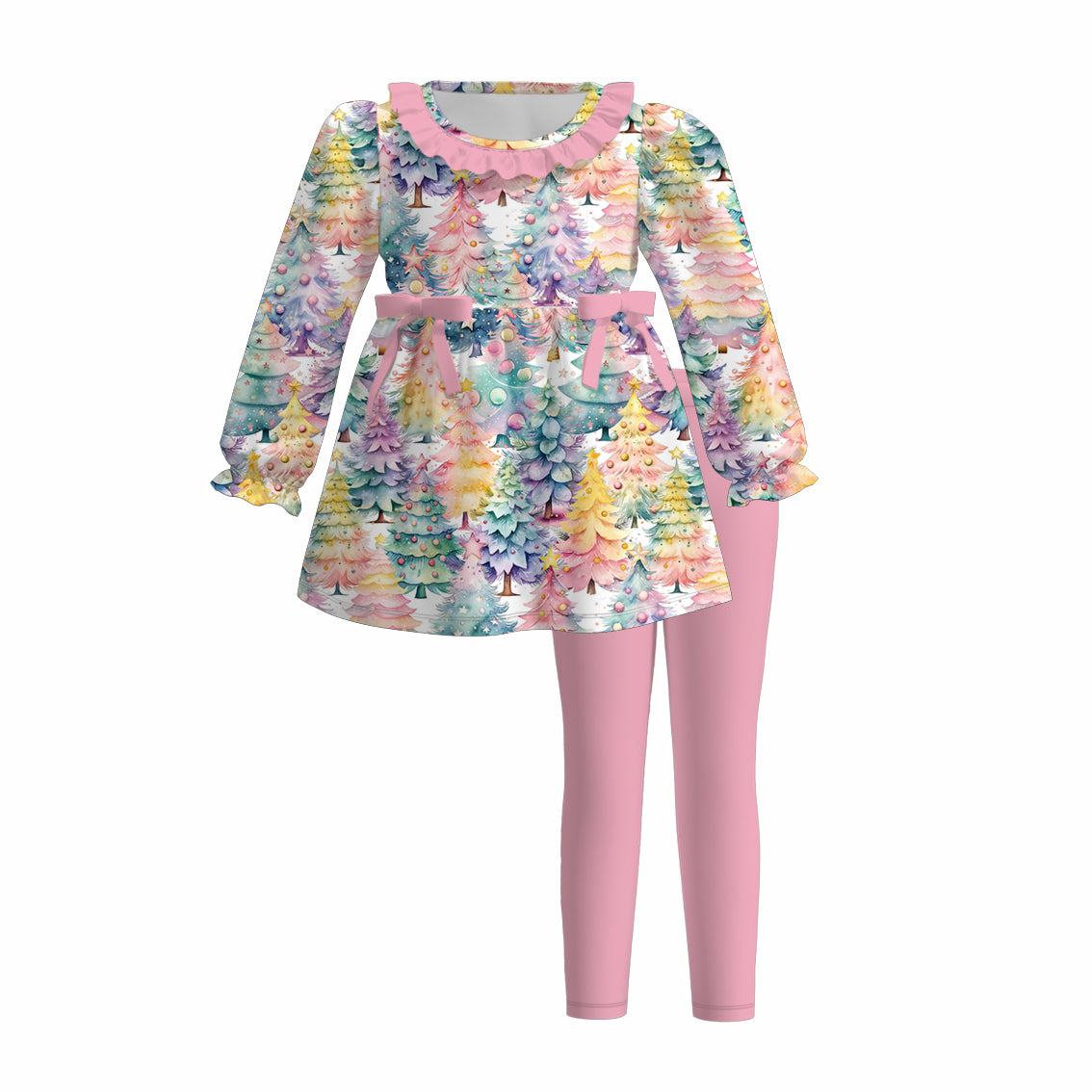 （Pre Order）Girls Christmas Tree Print Dress,Set&Top