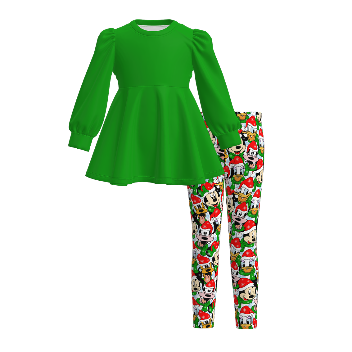 （Pre Order）Girls Christmas Cartoon Print Outfit Set