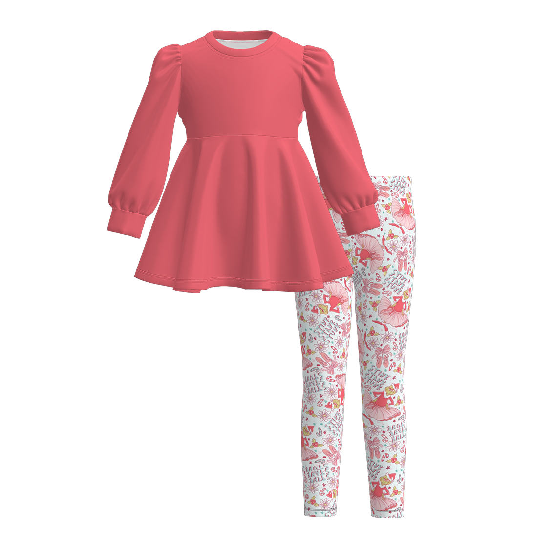 （Pre Order）Girls Christmas Cartoon Print Outfit Set