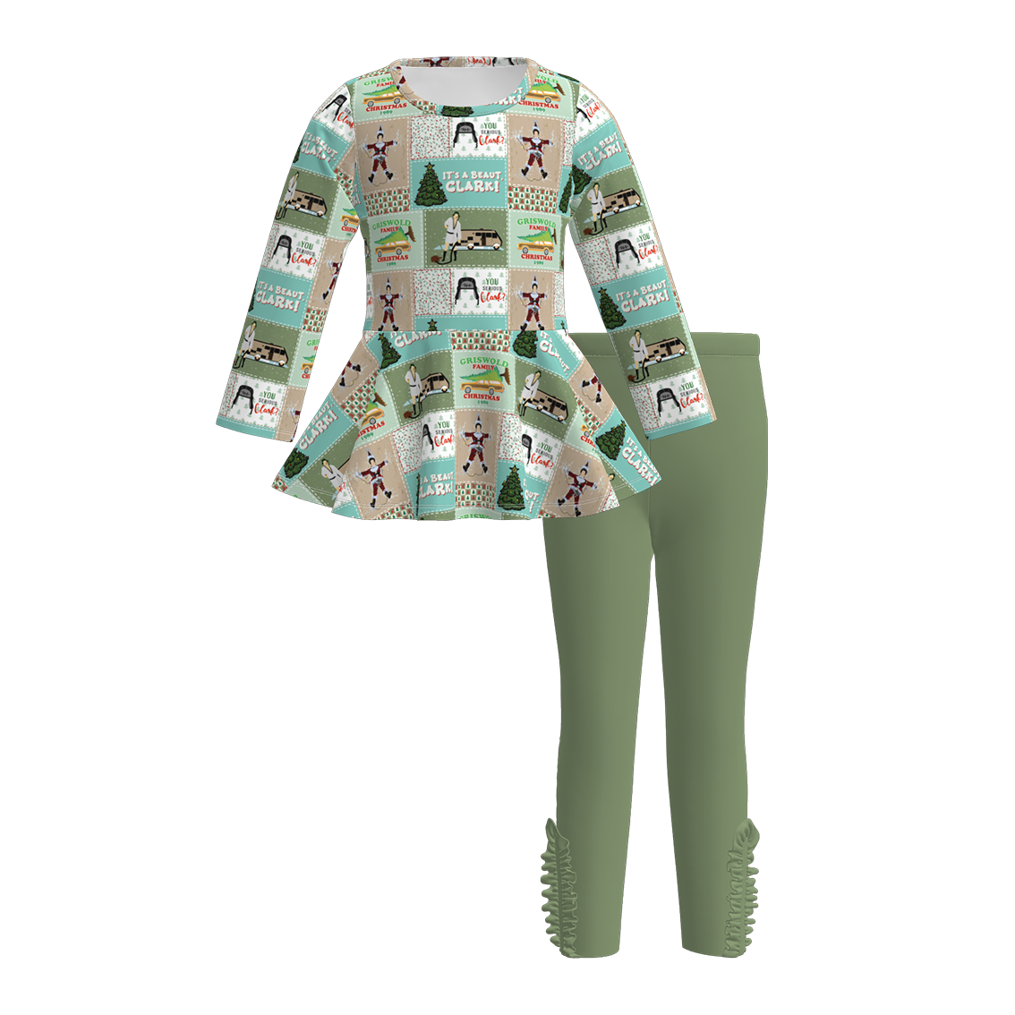 （Pre Order）Girls Christmas Cartoon Print Outfit Set