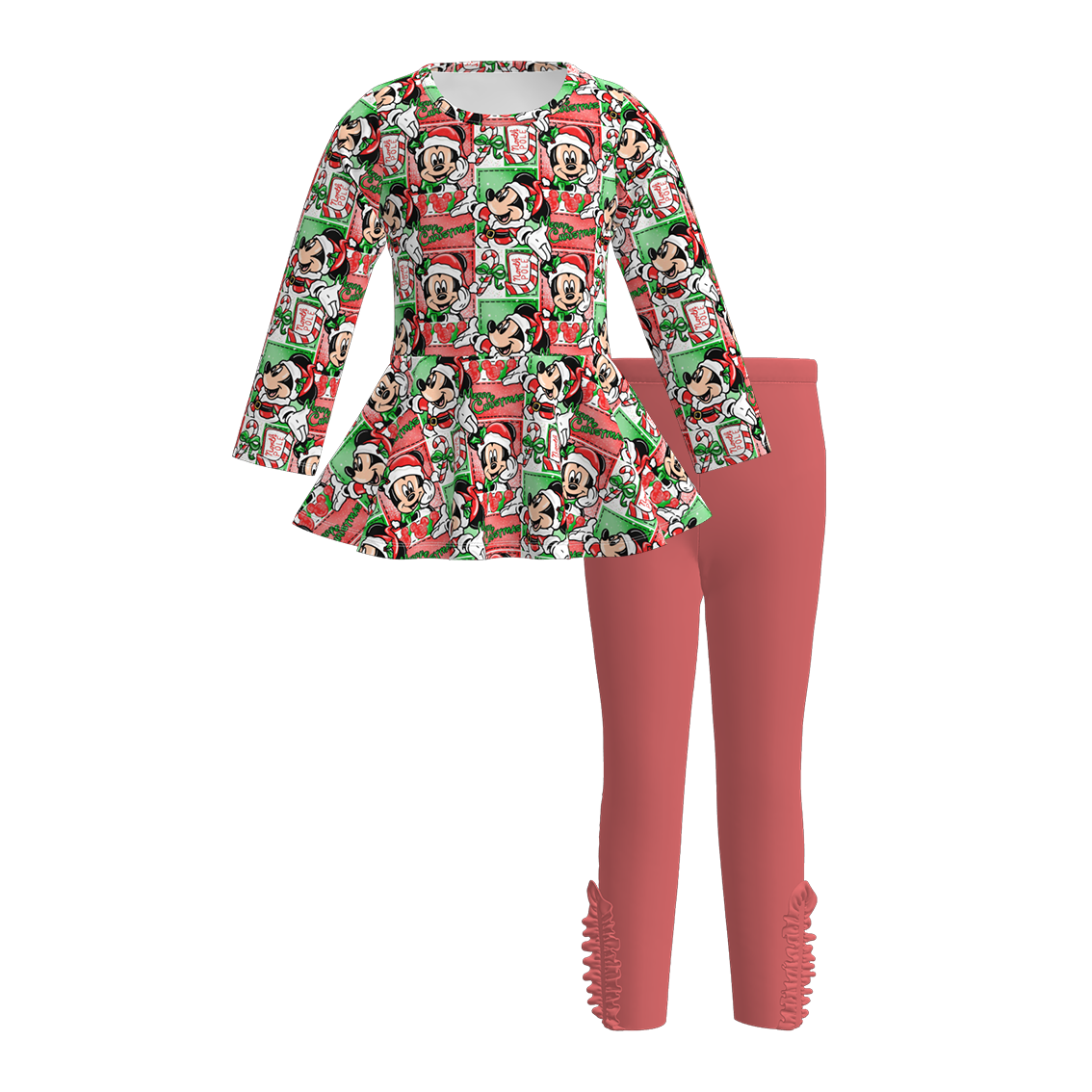 （Pre Order）Girls Christmas Cartoon Print Outfit Set