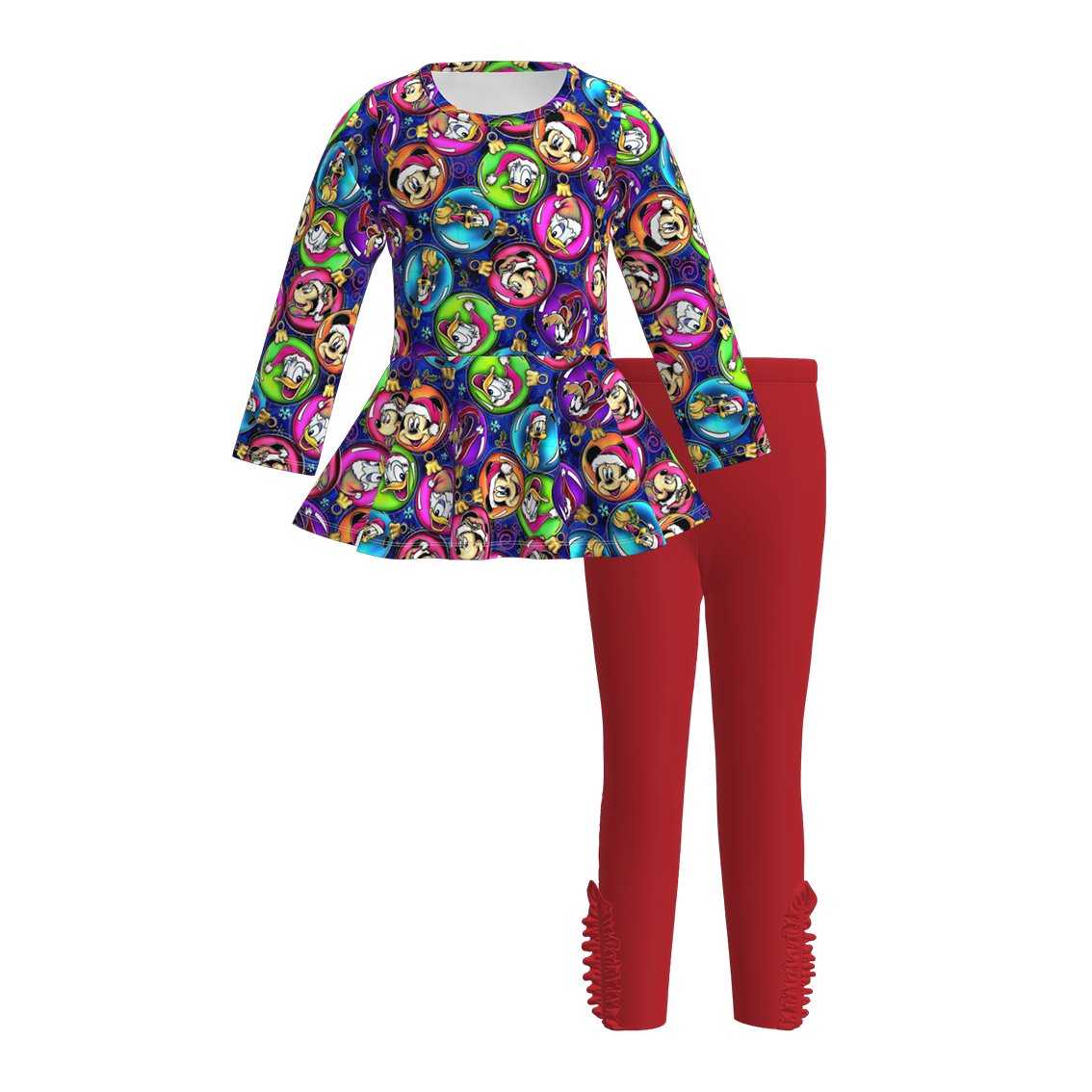 （Pre Order）Girls Christmas Cartoon Print Outfit Set