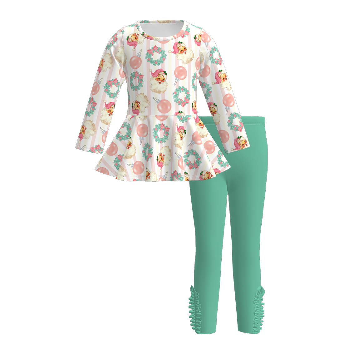 （Pre Order）Girls Christmas Cartoon Print Outfit Set