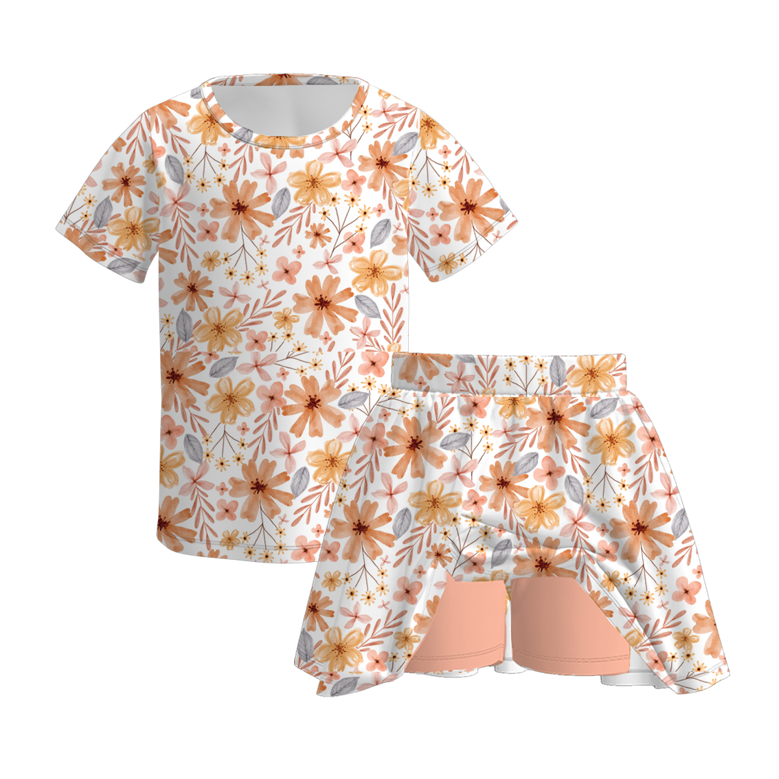 （Pre Order）Girls Fall Cartoon Print Skort Set