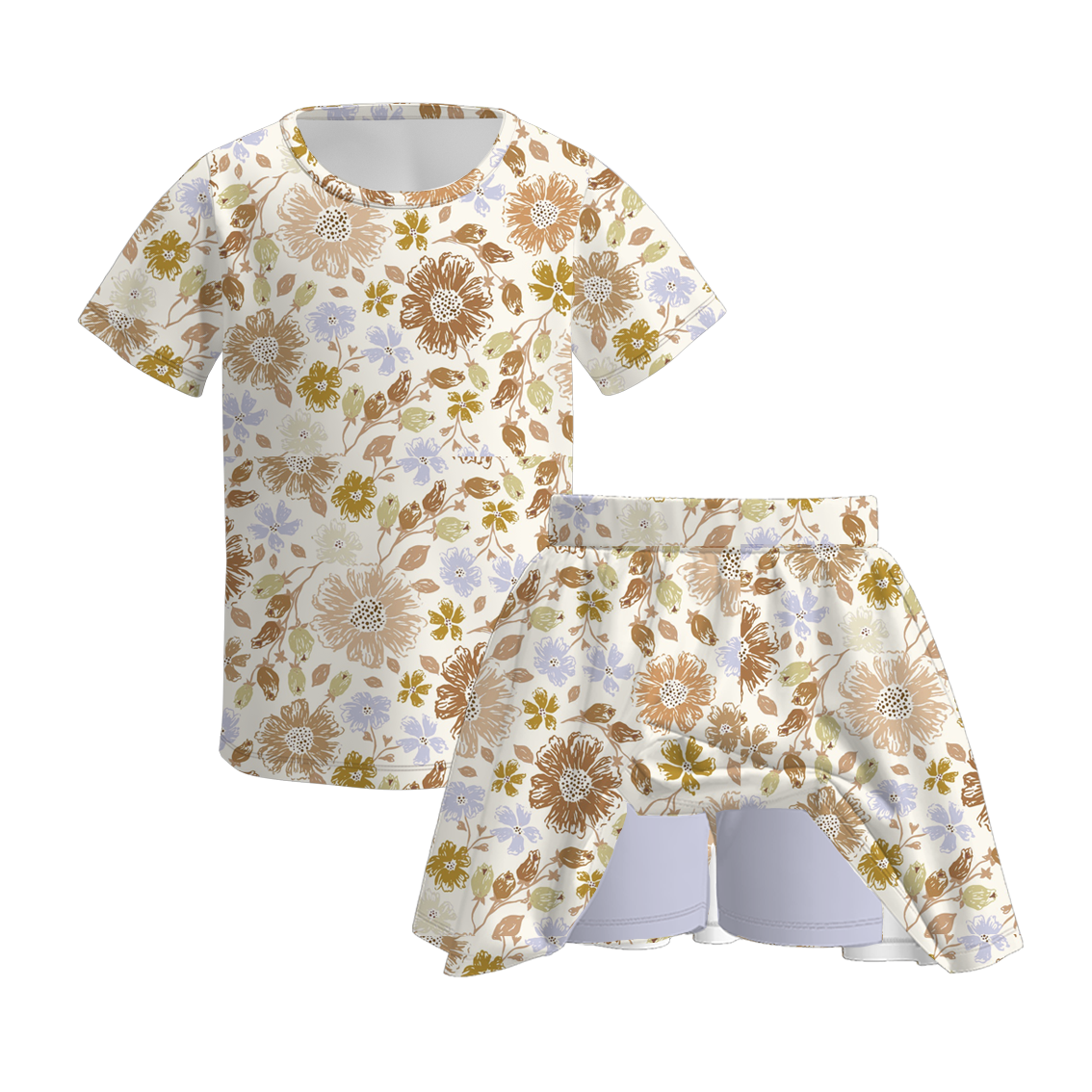 （Pre Order）Girls Fall Floral Print Skort Set