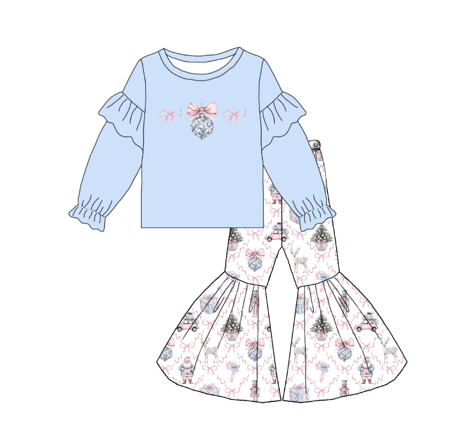 （Pre Order）Family Christmas Bow Applique&Embroidery Outfit Set