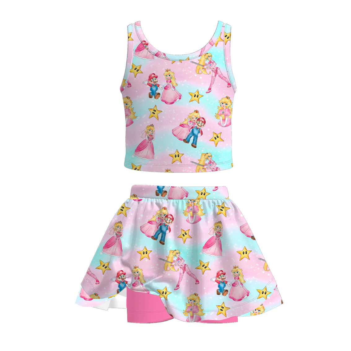 （Pre Order）Girls Summer Cartoon Print Skort Set
