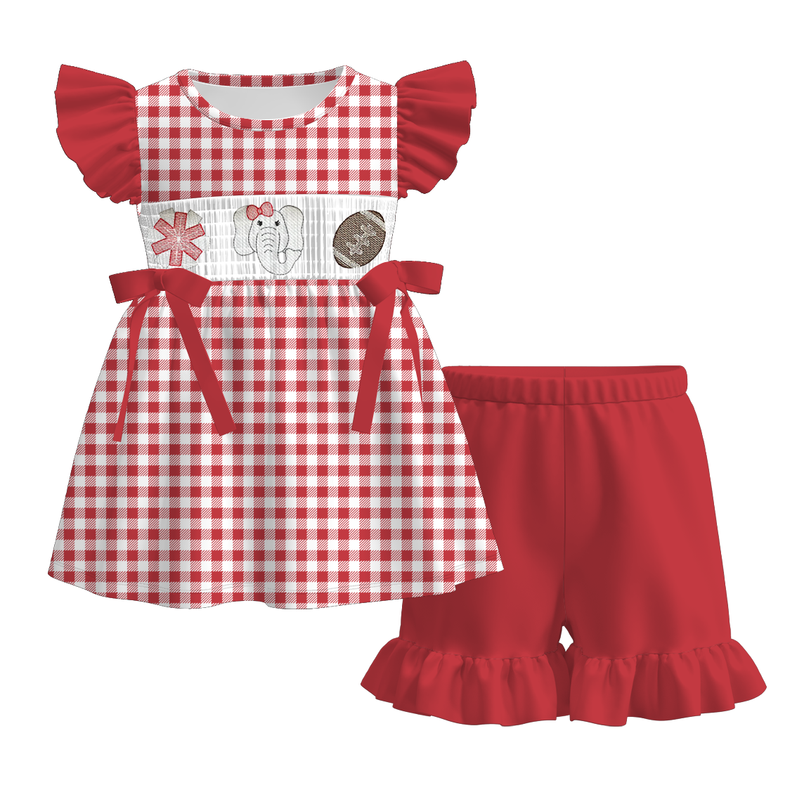 （Pre Order）Family Football Alabama Embroidery Smocked Dress,Set&Romper