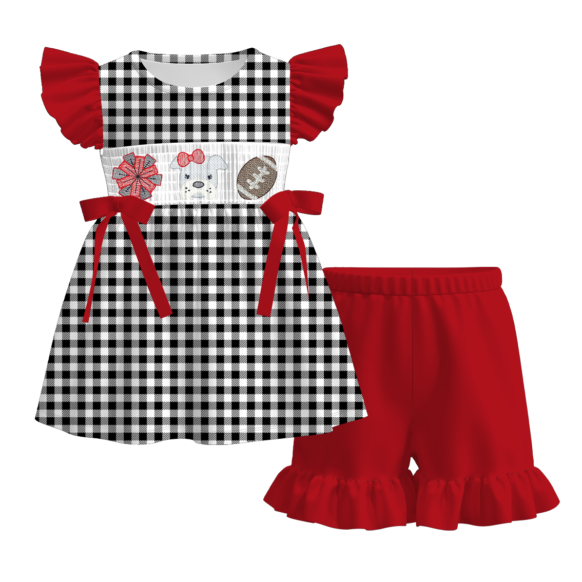 （Pre Order）Family Football Georgia Embroidery Smocked Dress,Set&Romper