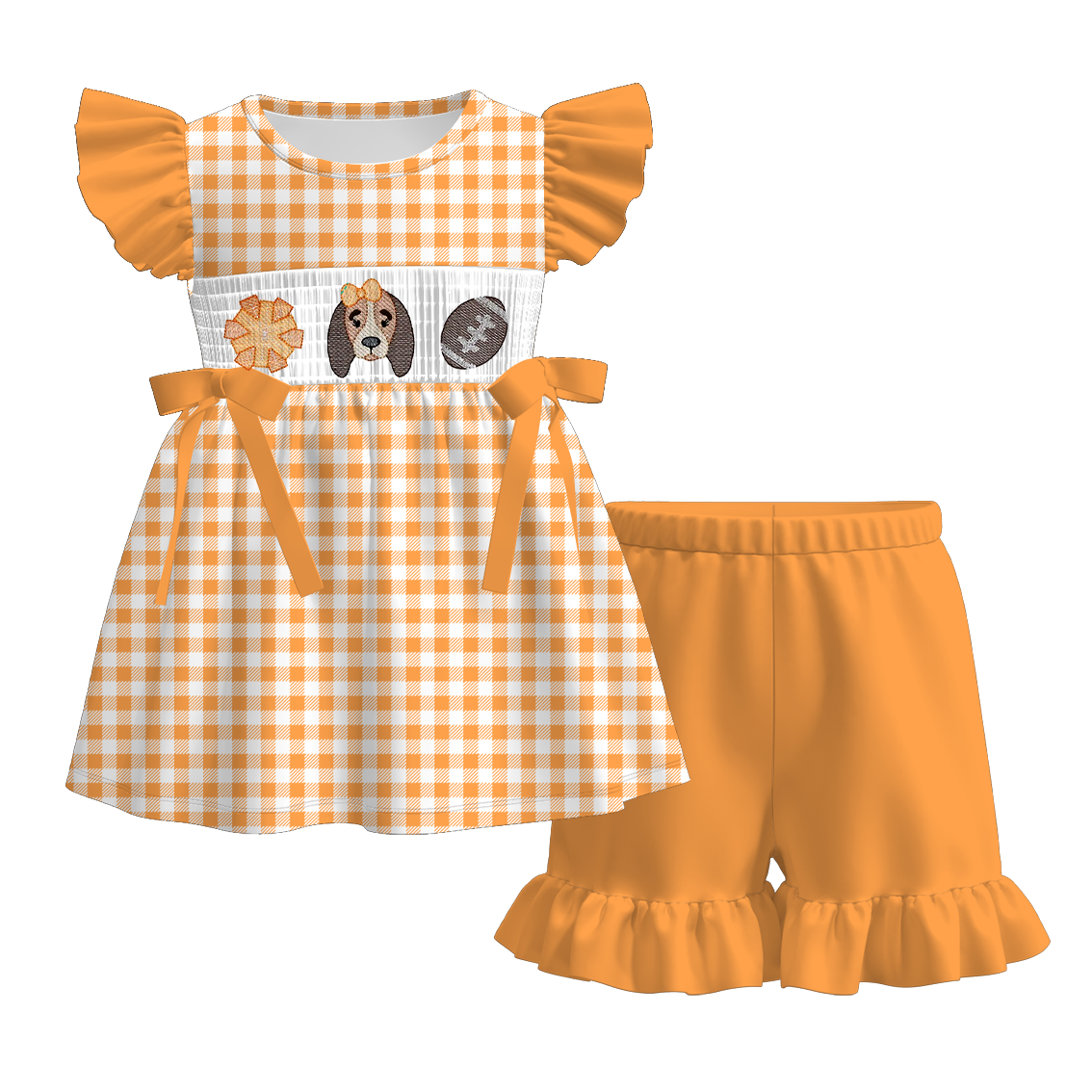 （Pre Order）Family Football Tennesses Embroidery Smocked Dress,Set&Romper