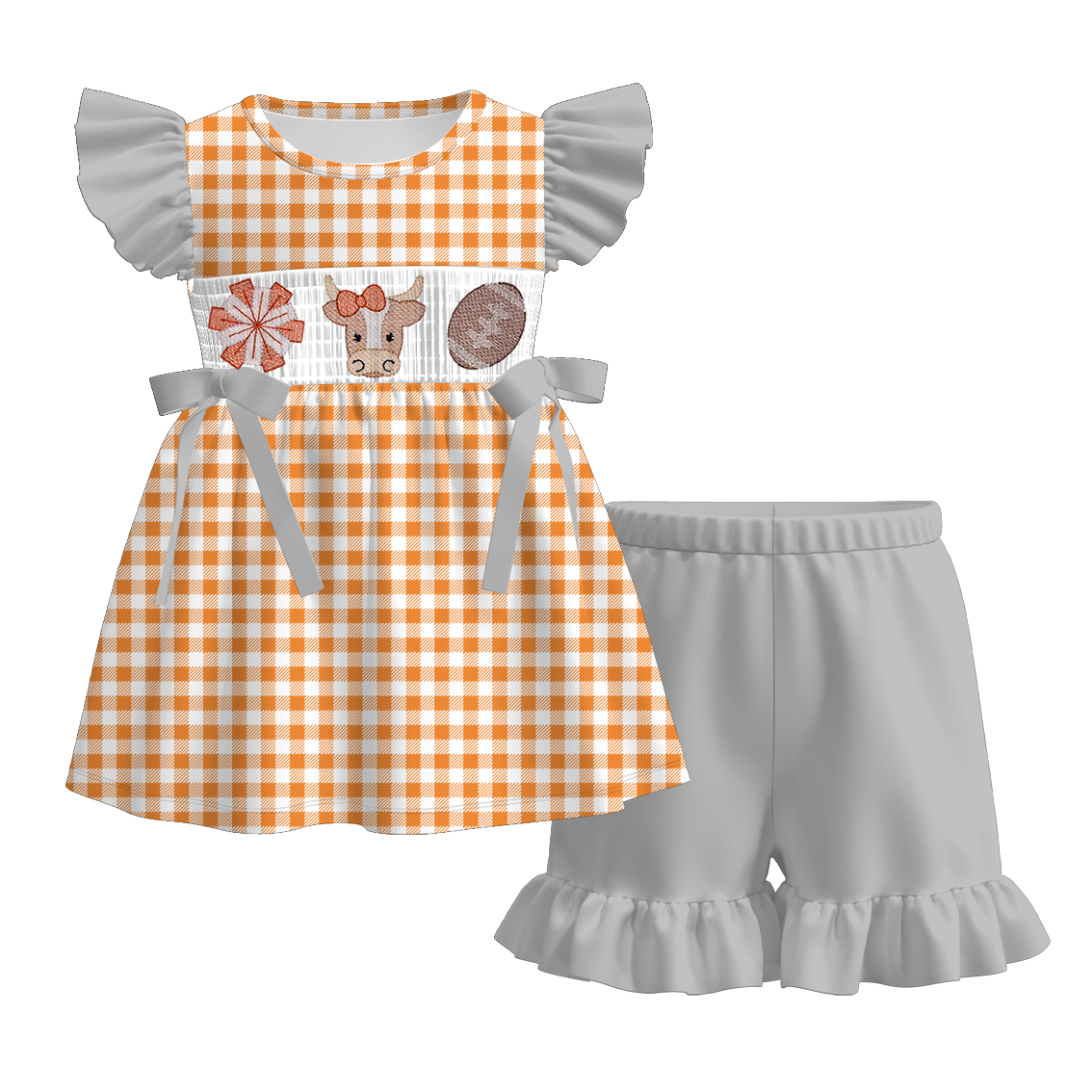 （Pre Order）Family Football Texas Embroidery Smocked Dress,Set&Romper