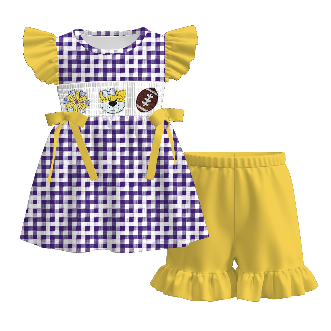 （Pre Order）Family Football Louisiana Embroidery Smocked Dress,Set&Romper