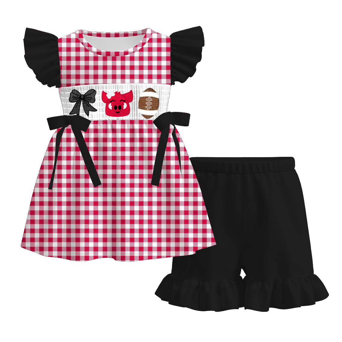 （Pre Order）Family Football Arkansas Embroidery Smocked Dress,Set&Romper
