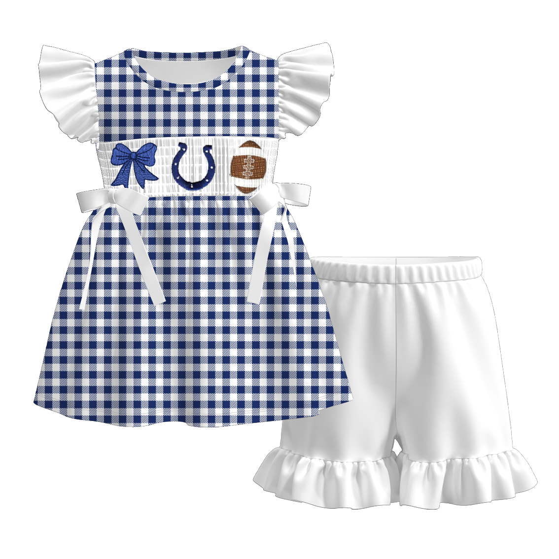 （Pre Order）Family Football Indianapolis Embroidery Smocked Dress,Set&Romper