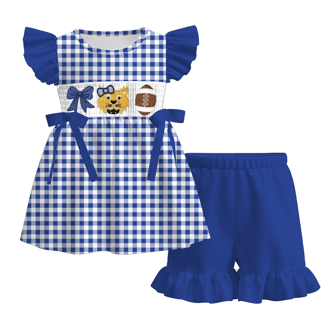 （Pre Order）Family Football Kentucky Embroidery Smocked Dress,Set&Romper