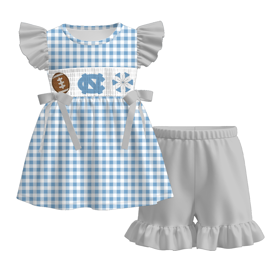（Pre Order）Family Football UNC Embroidery Smocked Dress,Set&Romper