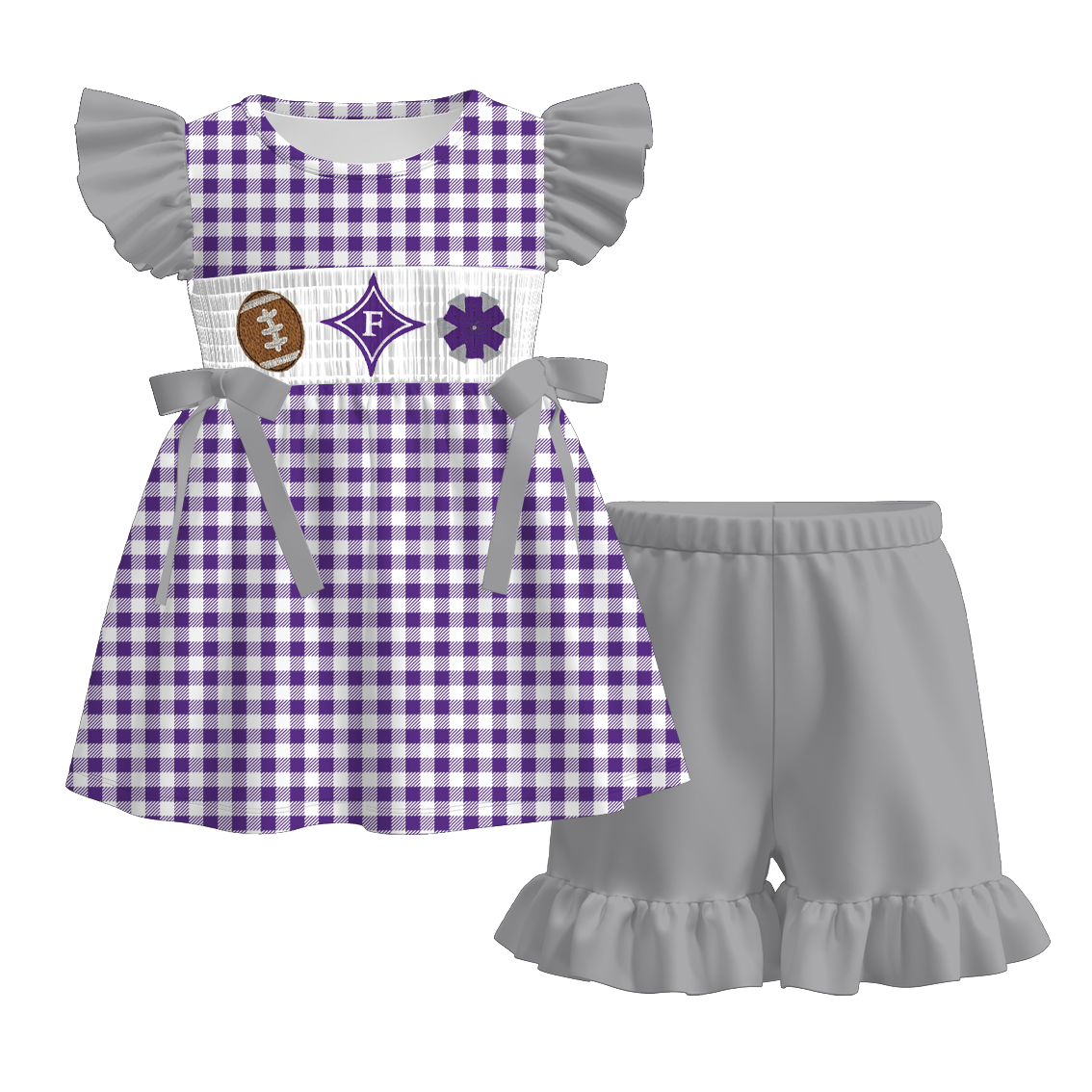 （Pre Order）Family Football Furman Embroidery Smocked Dress,Set&Romper