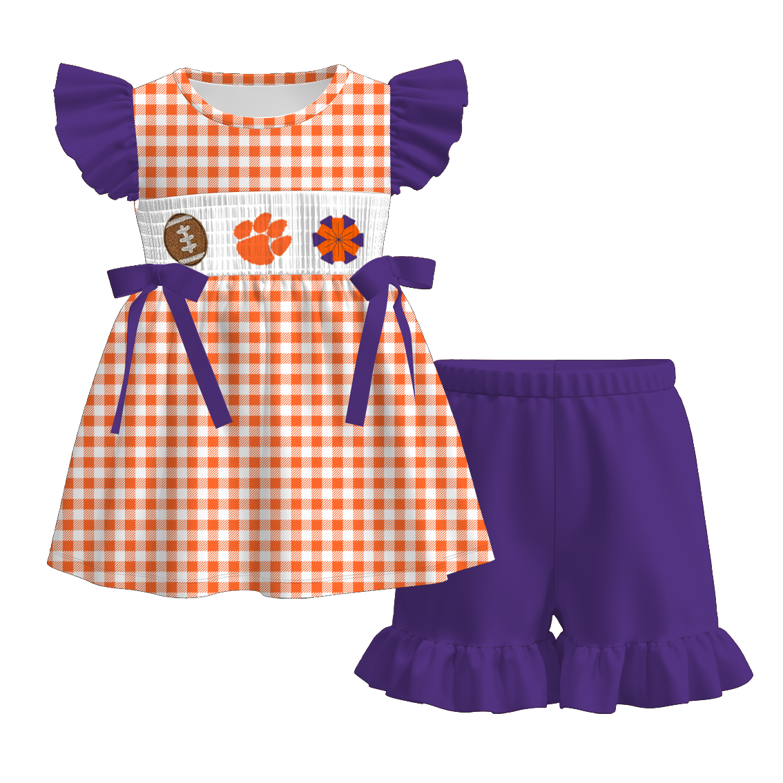 （Pre Order）Family Football Clemson Embroidery Smocked Dress,Set&Romper