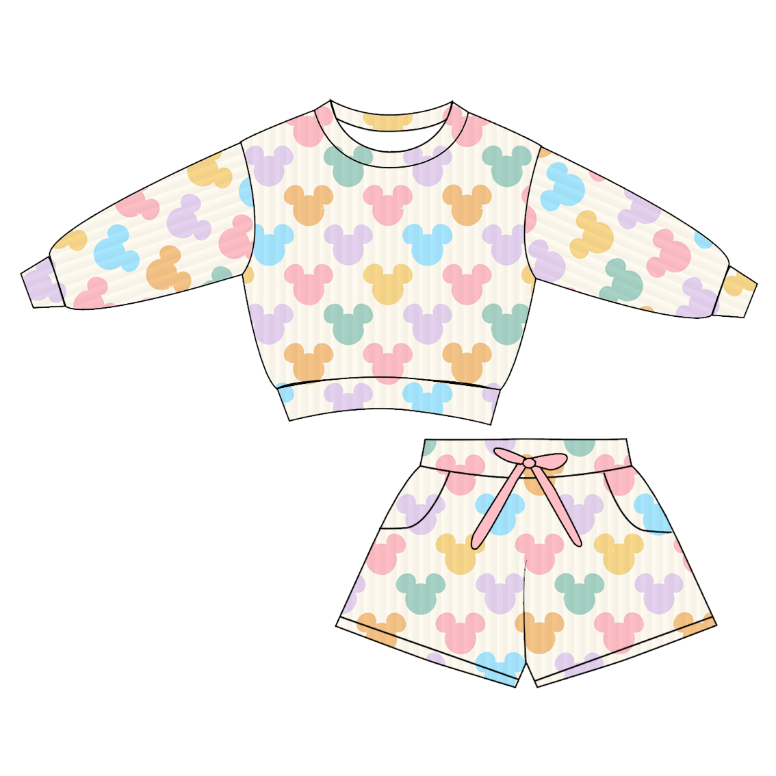 （Pre Order）Girls Halloween Cartoon Print Shorts Set with Pockets
