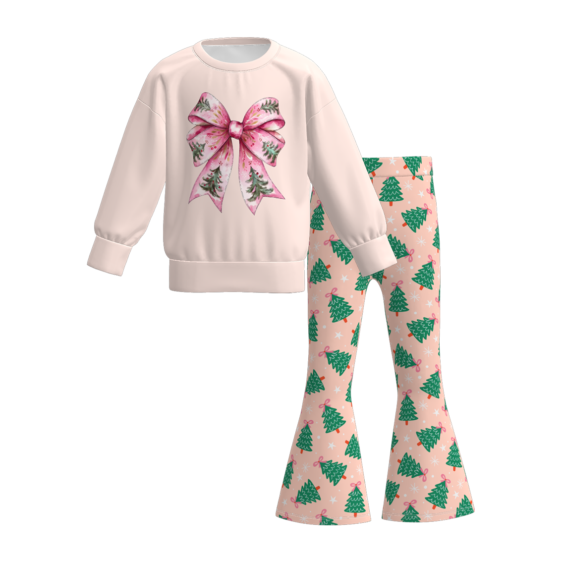 （Pre Order）Girls Christmas Cartoon Print Sweatshirt Suit