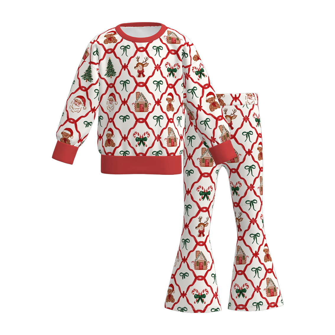 （Pre Order）Girls Christmas Print Sweatshirt Suit