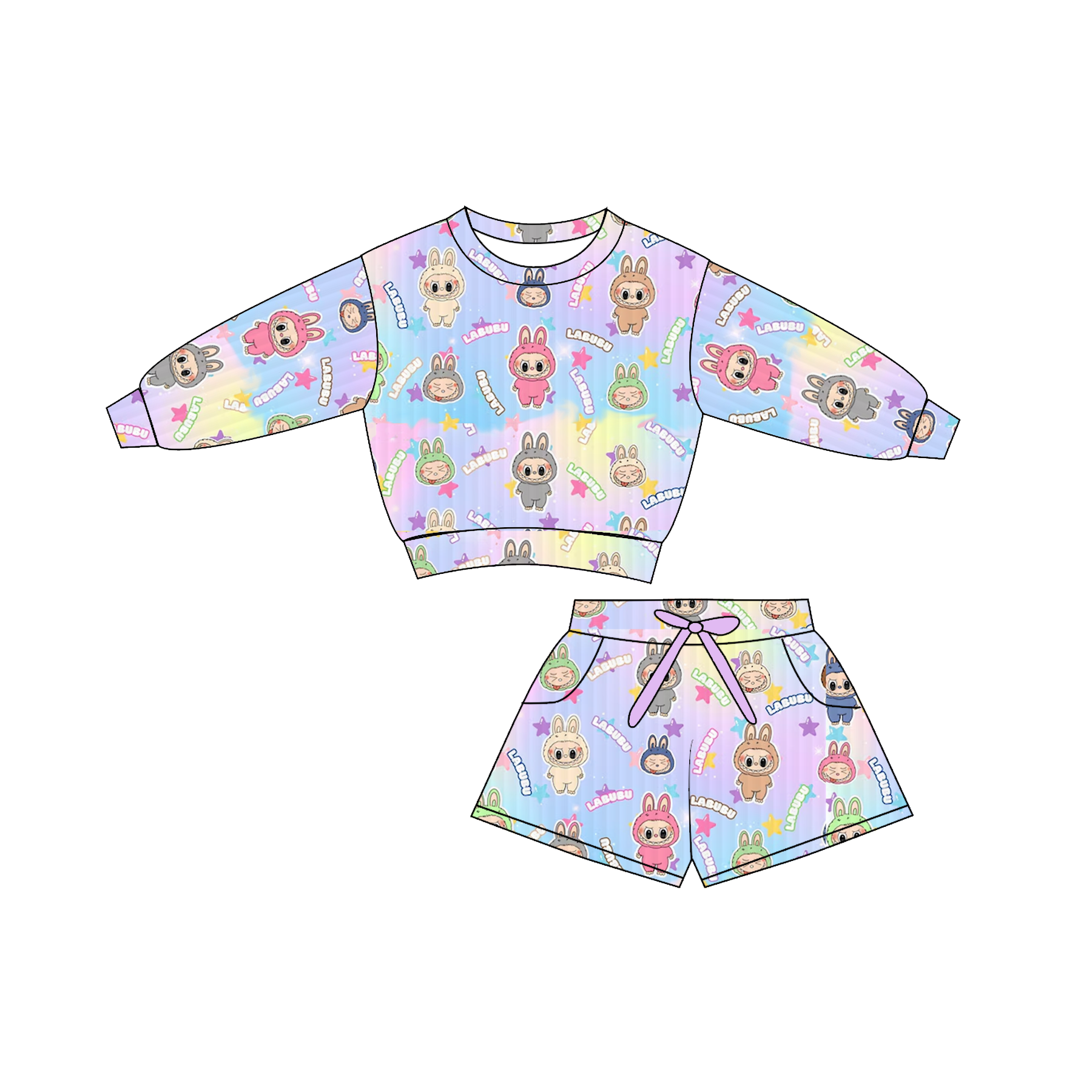 （Pre Order）Girls Fall&Winter Cartoon Print Shorts Set with Pockets
