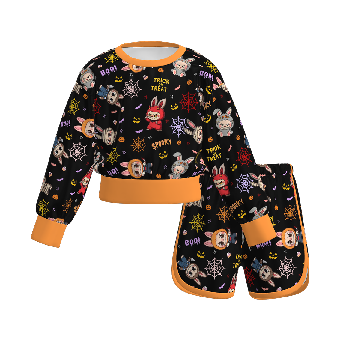 （Pre Order）Girls Halloween Cartoon Print Shorts Set