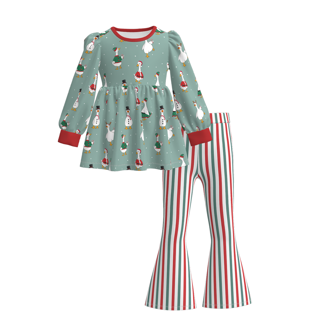 （Pre Order）Girls Christmas Goose Print Dress&Set