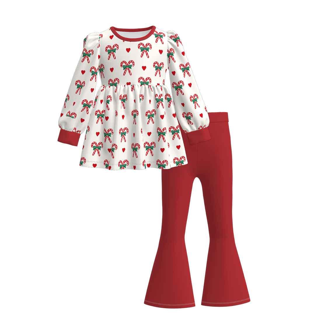 （Pre Order）Girls Christmas Candy Cane Print Dress&Set